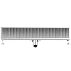 Kanał podłogowy ze stali nierdzewnej – 1200 x 300 mm – płaska konstrukcja i odpływ boczny – Ø 70 mm