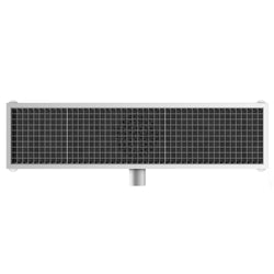 Kanał podłogowy ze stali nierdzewnej – 1200 x 300 mm – płaska konstrukcja i odpływ boczny – Ø 70 mm