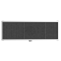 Kanał podłogowy ze stali nierdzewnej – 1200 x 400 mm – płaska konstrukcja i odpływ boczny – Ø 70 mm