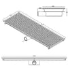 Kanał podłogowy ze stali nierdzewnej – 1200 x 400 mm – płaska konstrukcja i odpływ boczny – Ø 70 mm