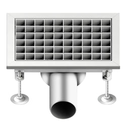 Kanał podłogowy ze stali nierdzewnej - 300 x 200 mm - płaska konstrukcja i odpływ boczny - Ø 70 mm