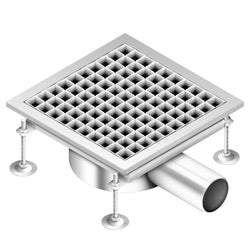 Kanał podłogowy ze stali nierdzewnej - 300 x 300 mm - płaska konstrukcja i boczny odpływ - Ø 70 mm