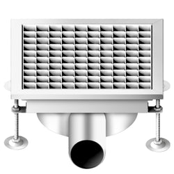 Kanał podłogowy ze stali nierdzewnej - 300 x 300 mm - płaska konstrukcja i boczny odpływ - Ø 70 mm