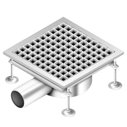 Kanał podłogowy ze stali nierdzewnej - 300 x 300 mm - płaska konstrukcja i boczny odpływ - Ø 70 mm