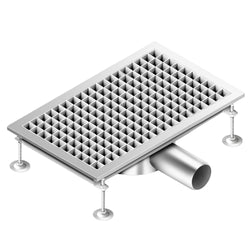 Kanał odpływowy ze stali nierdzewnej - 500 x 300 mm - płaska konstrukcja i boczny odpływ - Ø 70 mm