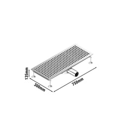 Kanał odpływowy ze stali nierdzewnej - 750 x 300 mm - płaska konstrukcja i odpływ boczny - Ø 70 mm