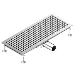 Kanał odpływowy ze stali nierdzewnej - 750 x 300 mm - płaska konstrukcja i odpływ boczny - Ø 70 mm