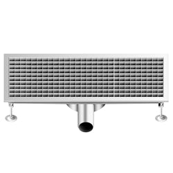 Kanał odpływowy ze stali nierdzewnej - 750 x 300 mm - płaska konstrukcja i odpływ boczny - Ø 70 mm