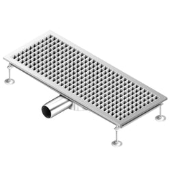 Kanał odpływowy ze stali nierdzewnej - 750 x 300 mm - płaska konstrukcja i odpływ boczny - Ø 70 mm