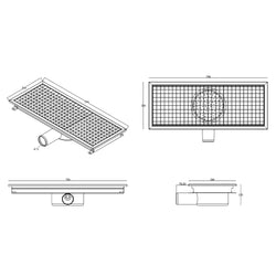 Kanał odpływowy ze stali nierdzewnej - 750 x 300 mm - płaska konstrukcja i odpływ boczny - Ø 70 mm