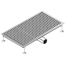 Kanał podłogowy ze stali nierdzewnej – 750 x 400 mm – płaska konstrukcja i odpływ boczny – Ø 70 mm