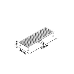 Kanał podłogowy ze stali nierdzewnej – 900 x 300 mm – płaska konstrukcja i odpływ boczny – Ø 70 mm