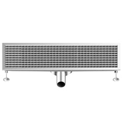 Kanał podłogowy ze stali nierdzewnej – 900 x 300 mm – płaska konstrukcja i odpływ boczny – Ø 70 mm