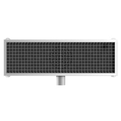 Kanał podłogowy ze stali nierdzewnej – 900 x 300 mm – płaska konstrukcja i odpływ boczny – Ø 70 mm