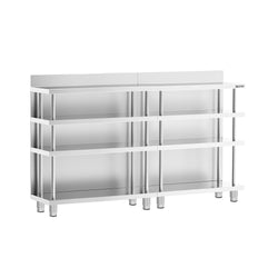 Barowy stół roboczy – stal nierdzewna – 1800 x 400 mm – z 4 półkami