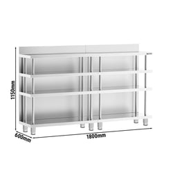 Barowy stół roboczy – stal nierdzewna – 1800 x 600 mm – z 4 półkami