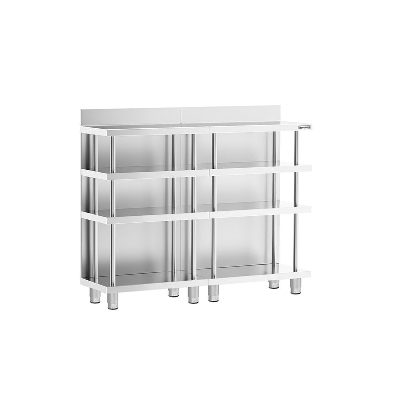 Barowy stół roboczy – stal nierdzewna – 1200 x 600 mm – z 4 półkami