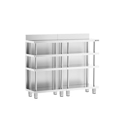 Barowy stół roboczy – stal nierdzewna – 1200 x 400 mm – z 4 półkami