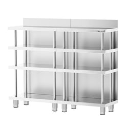 Barowy stół roboczy – stal nierdzewna – 1200 x 600 mm – z 4 półkami