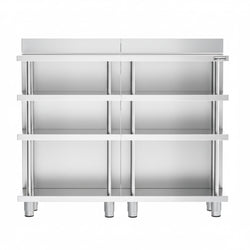 Barowy stół roboczy – stal nierdzewna – 1200 x 600 mm – z 4 półkami