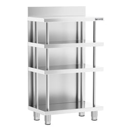 Barowy stół roboczy – stal nierdzewna – 600 x 600 mm – z 4 półkami