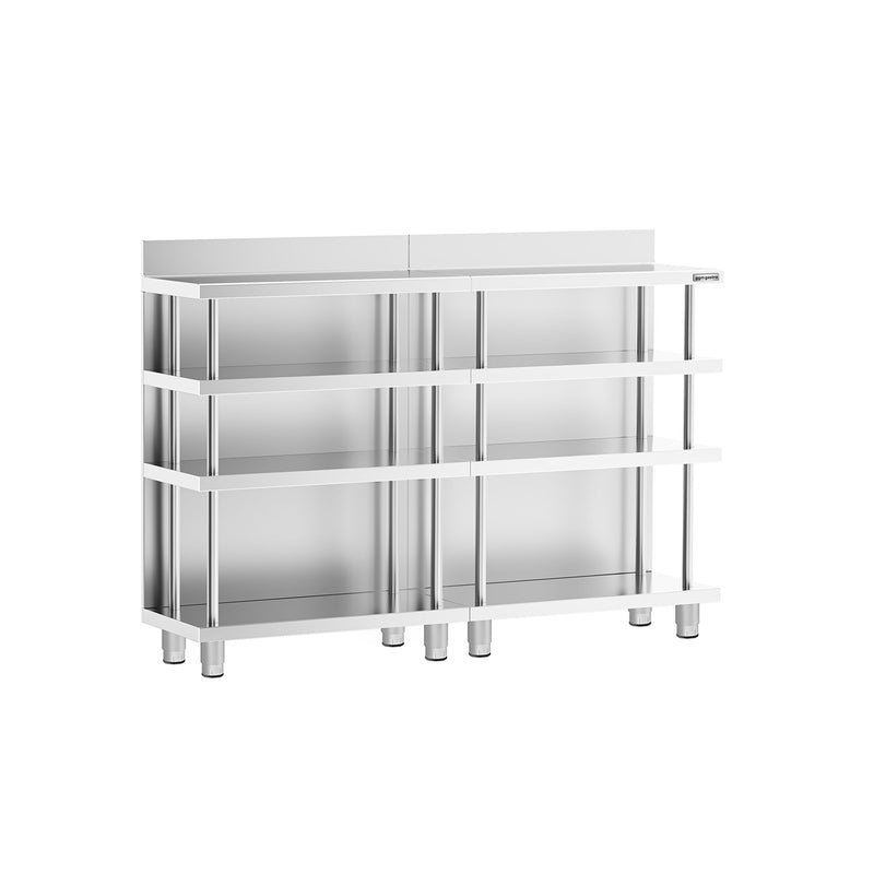 Barowy stół roboczy – stal nierdzewna – 1600 x 400 mm – z 4 półkami