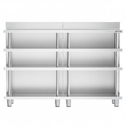 Barowy stół roboczy – stal nierdzewna – 1600 x 400 mm – z 4 półkami