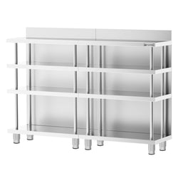 Barowy stół roboczy – stal nierdzewna – 1600 x 400 mm – z 4 półkami