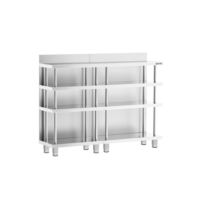 Barowy stół roboczy – stal nierdzewna – 1400 x 600 mm – z 4 półkami