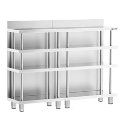 Barowy stół roboczy – stal nierdzewna – 1400 x 600 mm – z 4 półkami