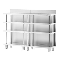 Barowy stół roboczy – stal nierdzewna – 1400 x 600 mm – z 4 półkami