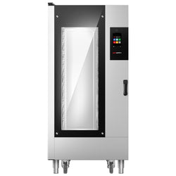 Elektryczny-Piec konwekcyjno-parowy piekarniczy - 16x EN 600x400 - z systemem mycia - w zestawie: Wózek do blach & Regał wewnętrzny