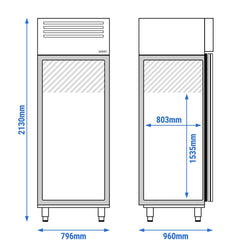 Szafa chłodnicza ze stali nierdzewnej PREMIUM - EN 600x800 - 785L - 796x960mm - 1 drzwi - chłodzenie wentylowane; LED; HACCP - Na Polska