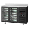 Barowy stół chłodniczy Premium PLUS – 1475 x 700 mm – 440 litrów – z 2 szklanymi drzwiami i podwyższeniem – czarna