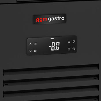 Barowy stół chłodniczy Premium PLUS – 1475 x 700 mm – 440 litrów – z 2 szklanymi drzwiami i podwyższeniem – czarna - Prime Gastro