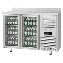Barowy stół chłodniczy Premium PLUS - SUPERCOOLER - 1475 x 700 mm - z 2 szklanymi drzwiami i podwyższeniem - stal nierdzewna