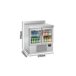Stół chłodniczy PREMIUM PLUS - 978x700 mm - z 2 szklanymi drzwiami & panelem tylnym