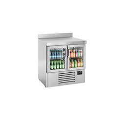 Stół chłodniczy PREMIUM PLUS - 978x700 mm - z 2 szklanymi drzwiami & panelem tylnym