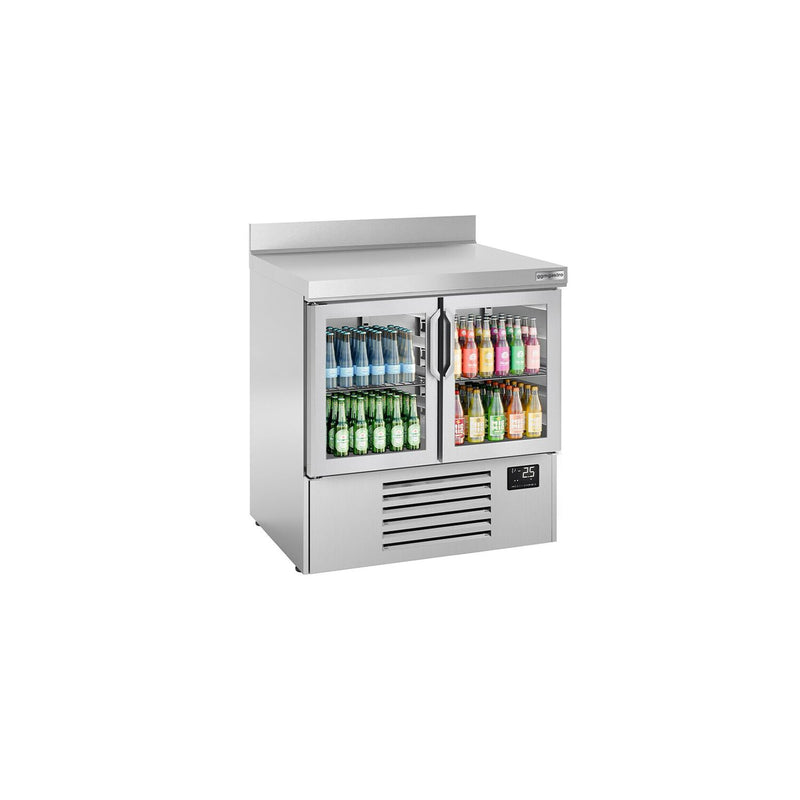 Stół chłodniczy PREMIUM PLUS - 978x700 mm - z 2 szklanymi drzwiami & panelem tylnym