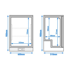 Chłodziarka barowa - 600 mm - 125 litrów - z 1 szklanymi drzwiami na zawiasach - stal nierdzewna