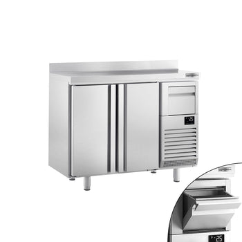 Stół chłodniczy barowy do napojów Premium PLUS - 1470x600 mm - z 2 drzwiami, panelem tylnym & kołatką do kawy - Prime Gastro