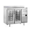Commercial Back Bar Bottle Cooler PREMIUM PLUS - 1468x600x1150mm - 340L - with 2 Hinged Glass Doors, upstand & knock box for coffee