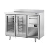 Commercial Back Bar Bottle Cooler PREMIUM PLUS - 1468x600x1150mm - 340L - with 2 Hinged Glass Doors, upstand & knock box for coffee