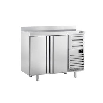 Stół chłodniczy barowy do napojów Premium PLUS - 1470 x 600 mm - z 2 drzwiami, 2 szufladami & panelem tylnym - Prime Gastro