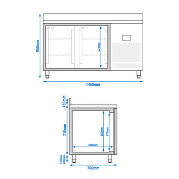 Stół chłodniczy barowy do napojów Premium PLUS - 1468x700 mm - z 2 szklanymi drzwiami & panelem tylnym - Prime Gastro