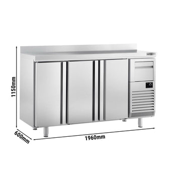 Stół chłodniczy barowy do napojów Premium PLUS - 1960x600 mm - z 3 drzwiczkami, panelem tylnym & kołatką do kawy - Prime Gastro
