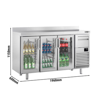 Stół chłodniczy barowy do napojów PREMIUM PLUS - 1960x600mm - z 3 szklanymi drzwiami, panelem tylnym & kołatką do kawy - Prime Gastro