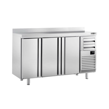 Stół chłodniczy barowy do napojów Premium PLUS - 1960x600 mm - z 3 drzwiami, 2 szufladami & panelem tylnym - Prime Gastro