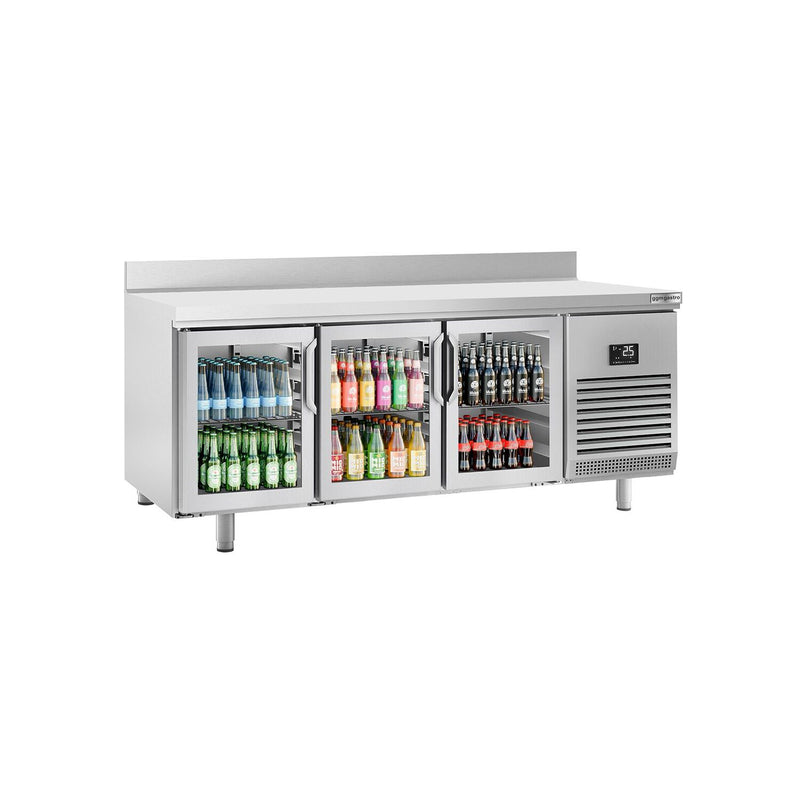 Stół chłodniczy PREMIUM PLUS - 1960x600 mm - z 3 szklanymi drzwiami & panelem tylnym