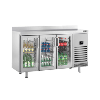 Stół chłodniczy barowy do napojów Premium PLUS - 1960x700 mm - z 3 szklanymi drzwiami i panelem tylnym - Prime Gastro